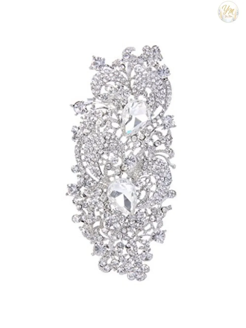 Crystal Flower Wedding Brooch Pin 4.1 Inch Alloy Formal Gown Accessory